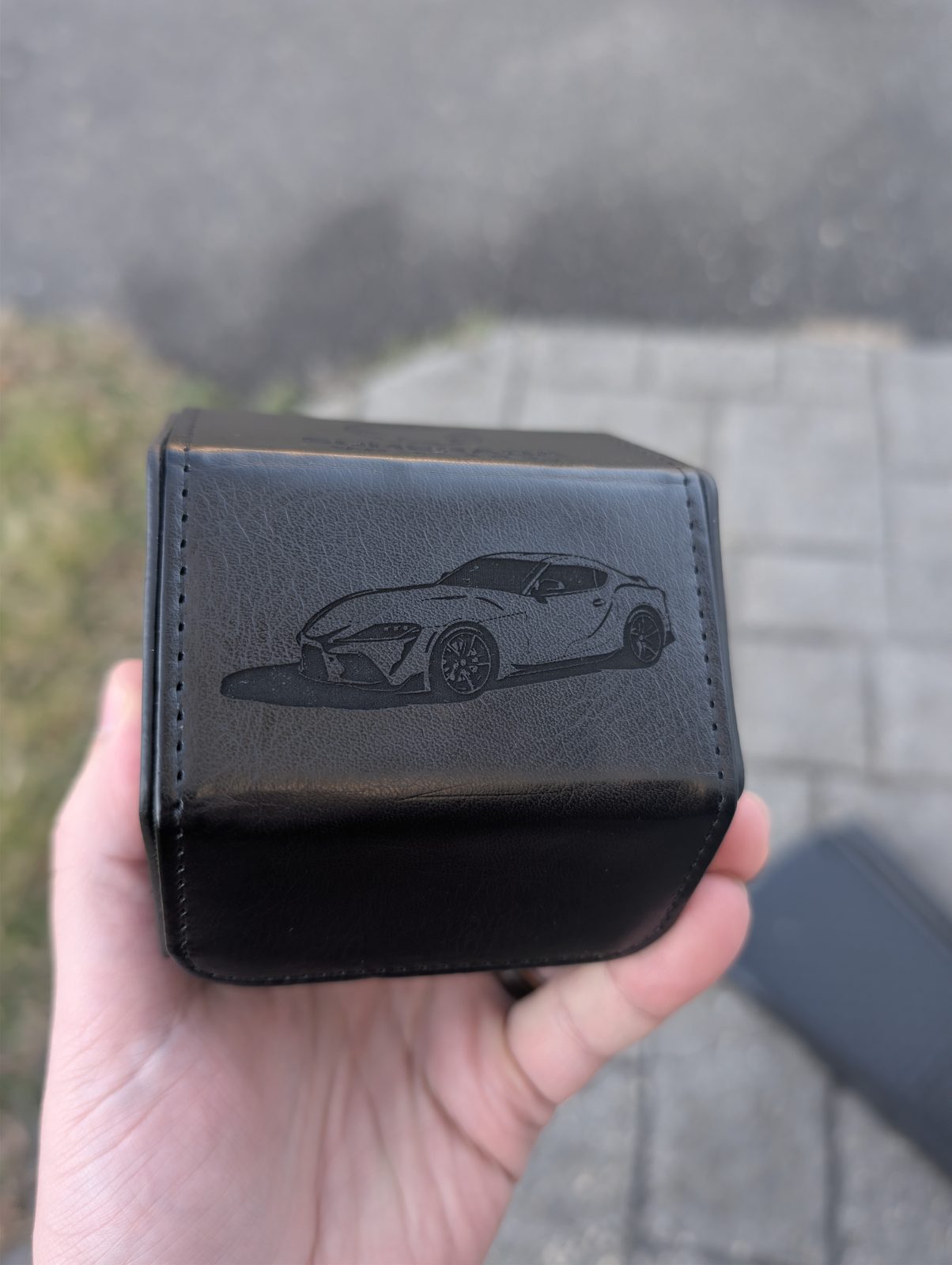 Custom travel case engraved with a customer's car