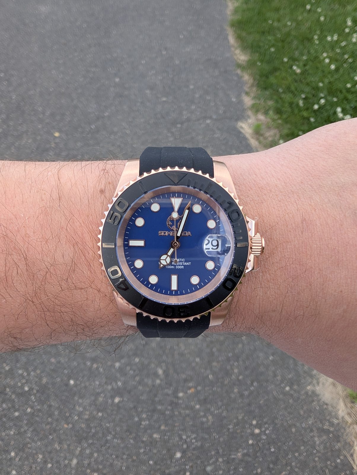 Blue dial GMT on black rubber strap
